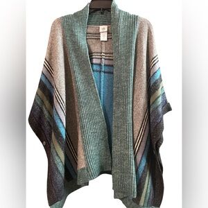 CAbi Blue and Gray Striped Poncho